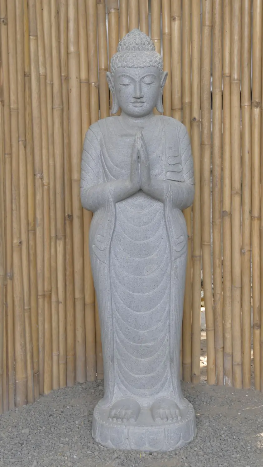  Product image 1 of the product “Standing Buddha made of Riverstone, position Namaskara , H. 150cm. ”